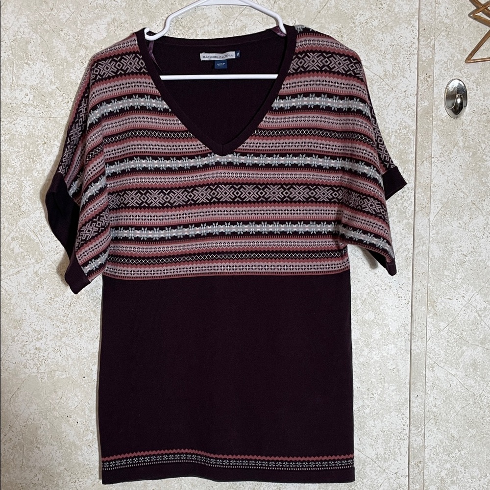 Bandolinoblu Purple Pink Patterned V-Neck Short Sleeve Knit Tunic M